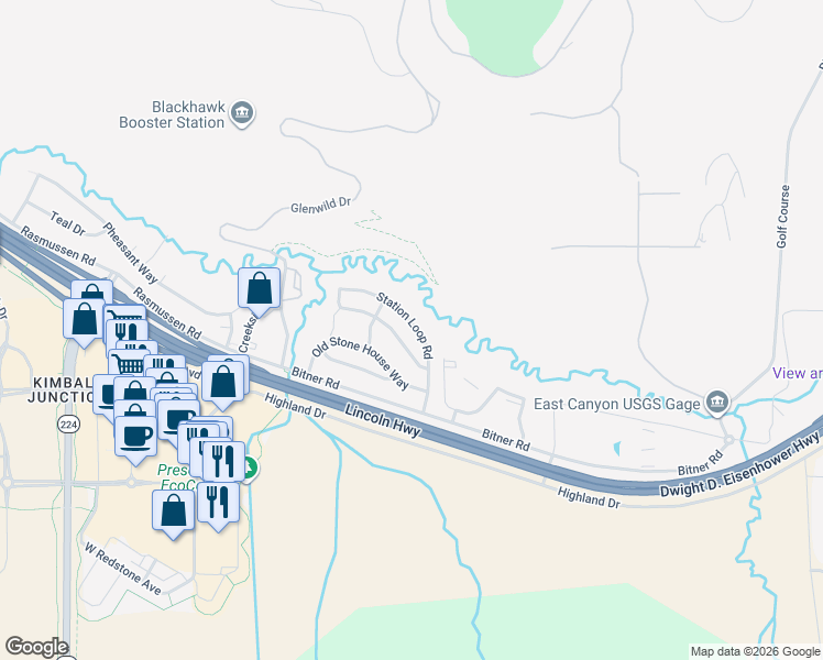 map of restaurants, bars, coffee shops, grocery stores, and more near 1031 Station Loop Road in Park City