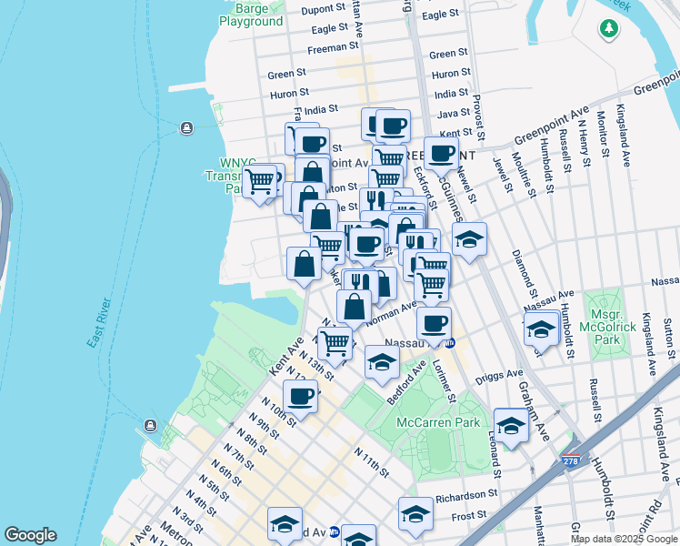 map of restaurants, bars, coffee shops, grocery stores, and more near in Brooklyn