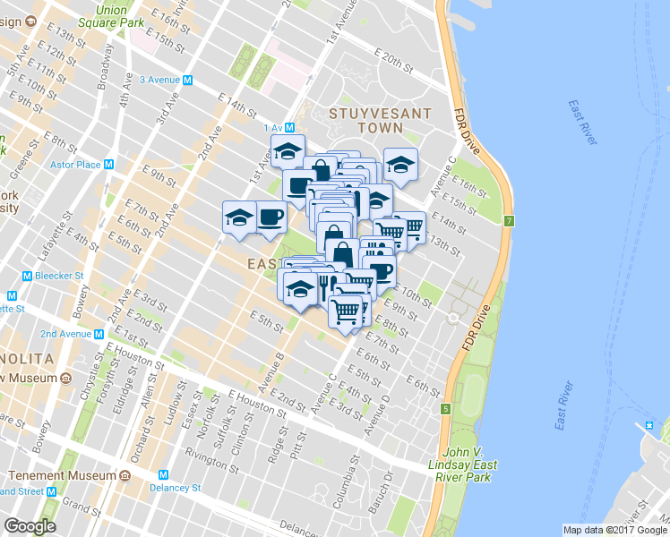 map of restaurants, bars, coffee shops, grocery stores, and more near in New York