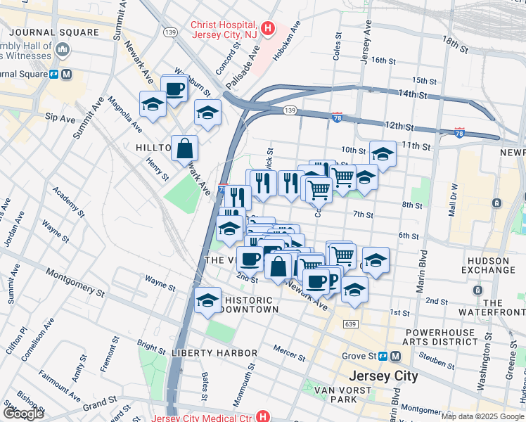 map of restaurants, bars, coffee shops, grocery stores, and more near 189 Brunswick Street in Jersey City