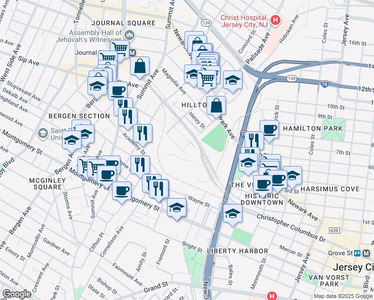 map of restaurants, bars, coffee shops, grocery stores, and more near 20 Trenton Street in Jersey City