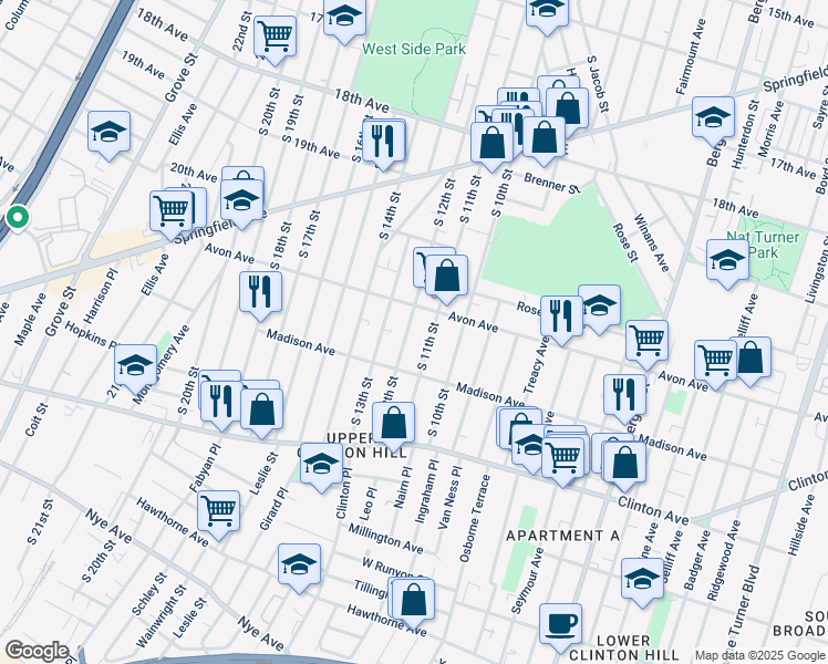 map of restaurants, bars, coffee shops, grocery stores, and more near in Newark