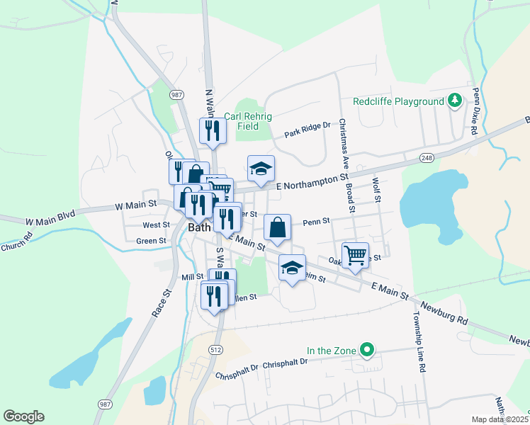 map of restaurants, bars, coffee shops, grocery stores, and more near 132 Center Street in Bath
