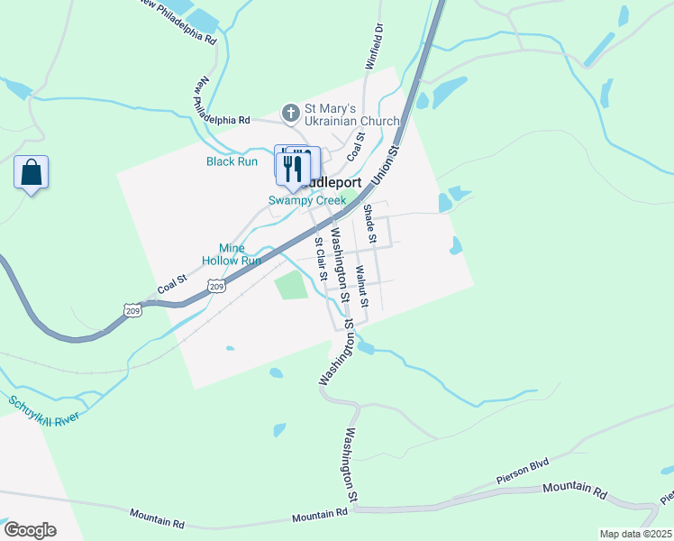 map of restaurants, bars, coffee shops, grocery stores, and more near 53 Washington Street in Middleport