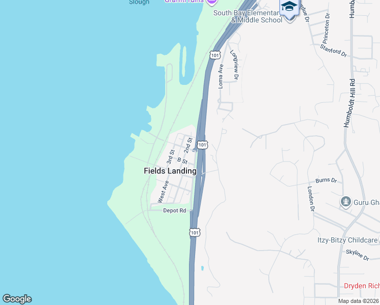 map of restaurants, bars, coffee shops, grocery stores, and more near 6585 2nd Street in Fields Landing