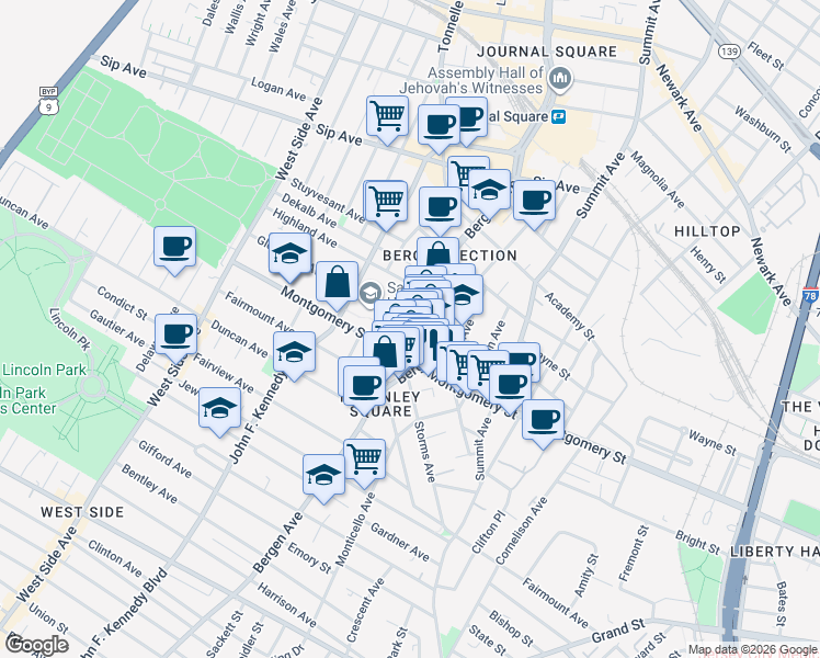map of restaurants, bars, coffee shops, grocery stores, and more near 17A Glenwood Avenue in Jersey City