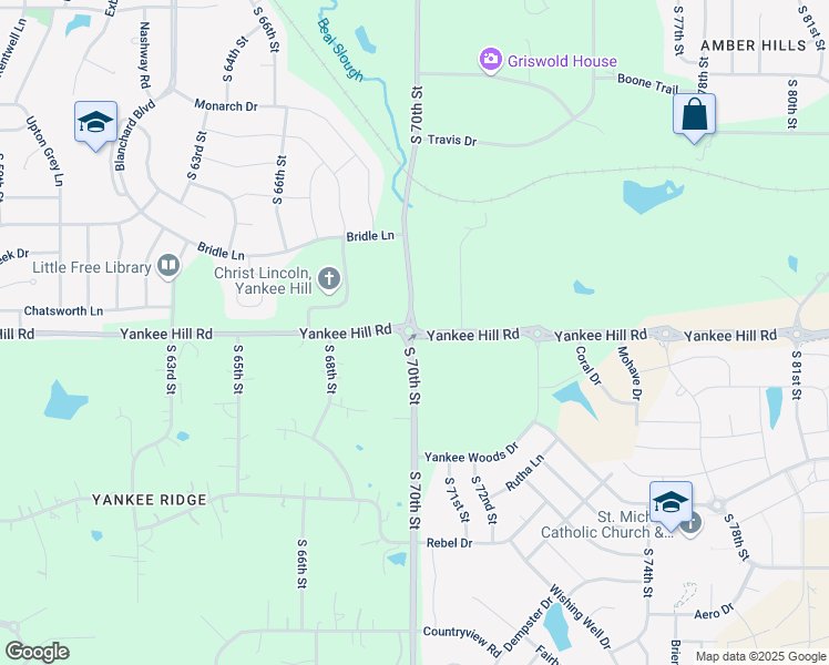 map of restaurants, bars, coffee shops, grocery stores, and more near 8499 South 70th Street in Lincoln