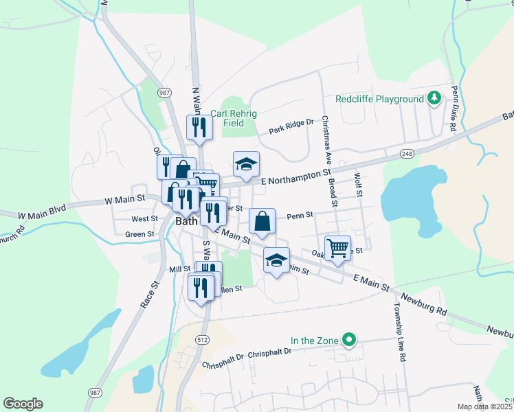 map of restaurants, bars, coffee shops, grocery stores, and more near 133 Wabash Avenue in Bath