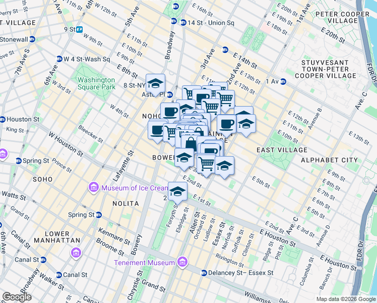 map of restaurants, bars, coffee shops, grocery stores, and more near in New York