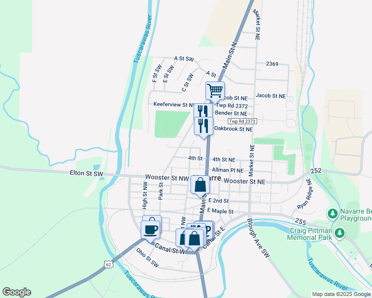 map of restaurants, bars, coffee shops, grocery stores, and more near 517 Basin Street Northwest in Navarre