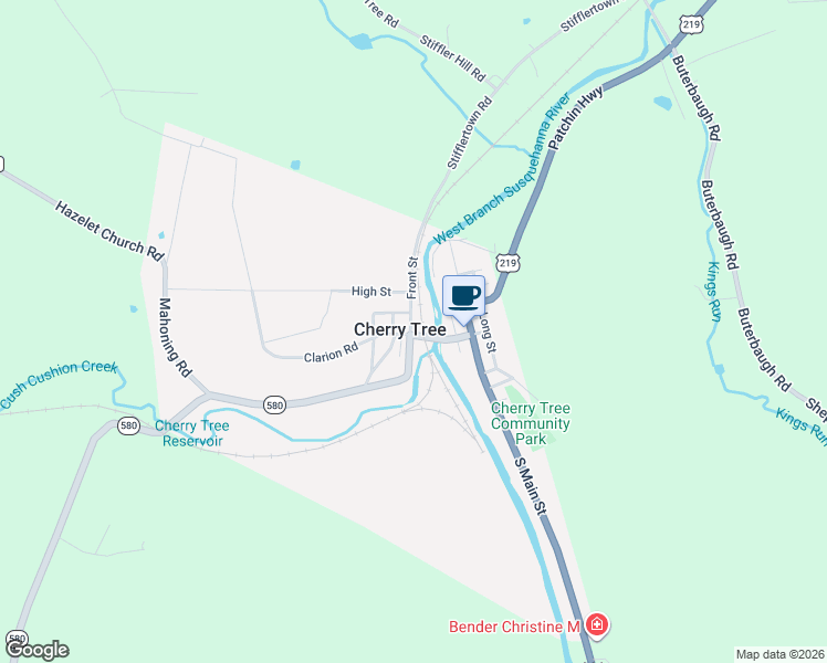 map of restaurants, bars, coffee shops, grocery stores, and more near 100150 Front Street in Cherry Tree