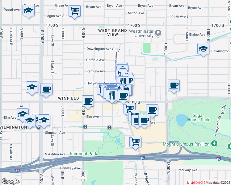 map of restaurants, bars, coffee shops, grocery stores, and more near 2007 McClelland Street in Salt Lake City