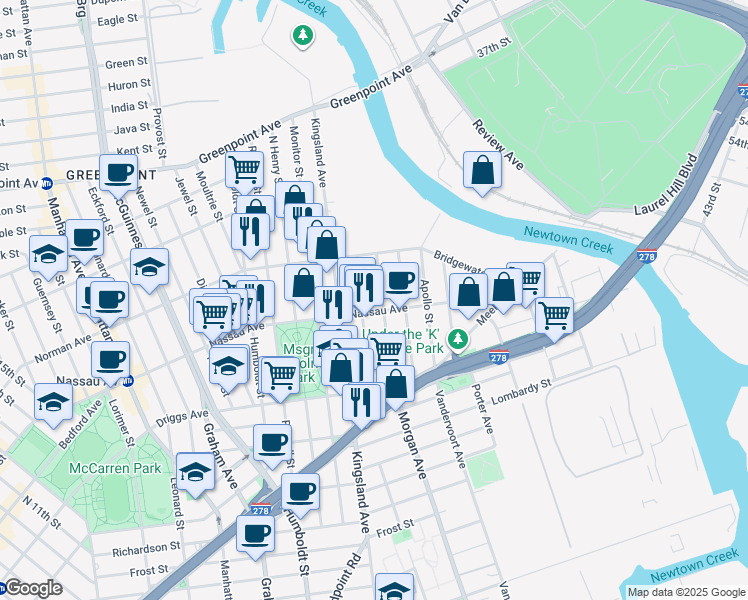 map of restaurants, bars, coffee shops, grocery stores, and more near 640 Morgan Avenue in Brooklyn