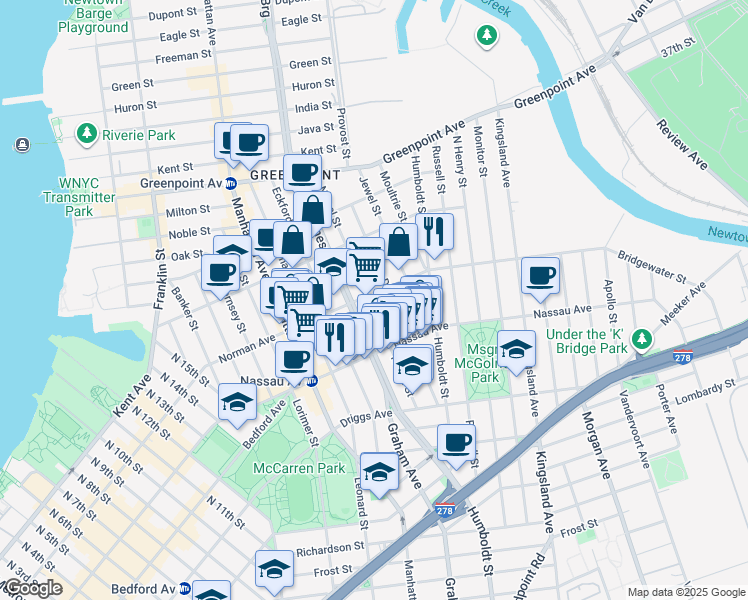 map of restaurants, bars, coffee shops, grocery stores, and more near in Brooklyn