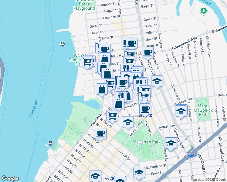 map of restaurants, bars, coffee shops, grocery stores, and more near in Brooklyn