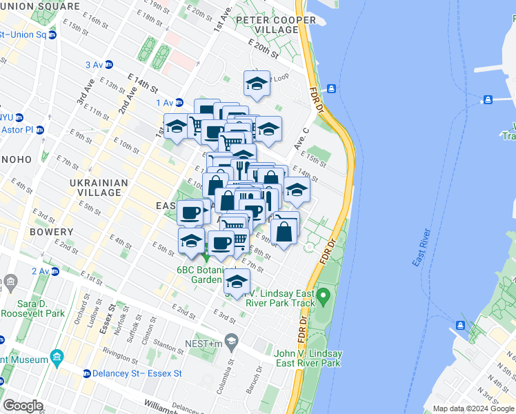 map of restaurants, bars, coffee shops, grocery stores, and more near in New York