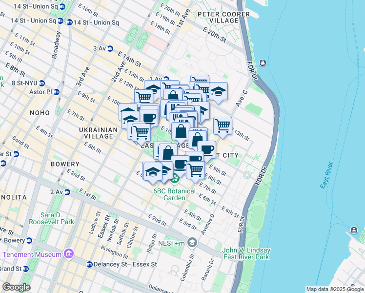 map of restaurants, bars, coffee shops, grocery stores, and more near in New York
