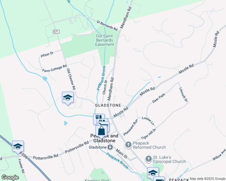 map of restaurants, bars, coffee shops, grocery stores, and more near 76 Mendham Road in Gladstone