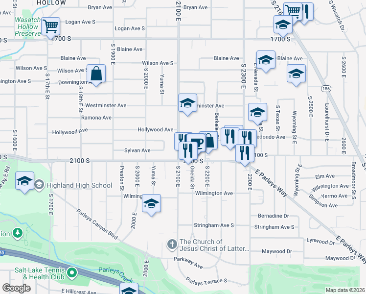 map of restaurants, bars, coffee shops, grocery stores, and more near in Salt Lake City