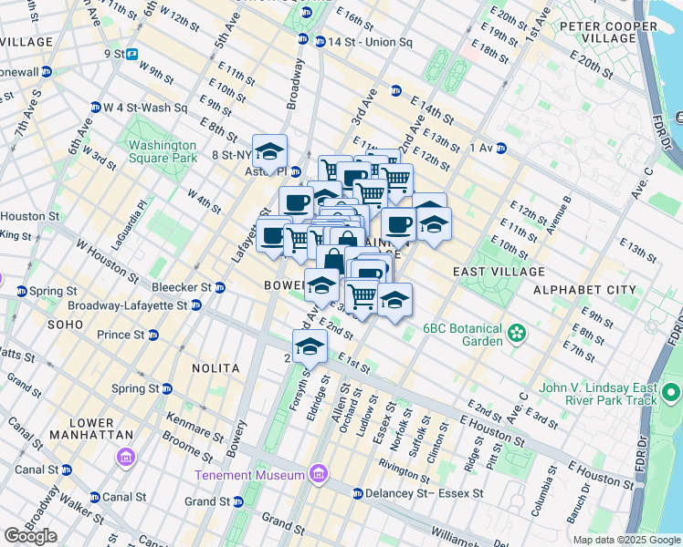 map of restaurants, bars, coffee shops, grocery stores, and more near 80 2nd Avenue in New York