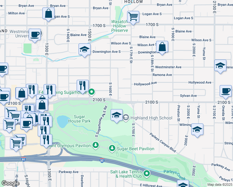 map of restaurants, bars, coffee shops, grocery stores, and more near 2010 South Imperial Street in Salt Lake City