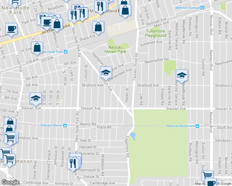 map of restaurants, bars, coffee shops, grocery stores, and more near 49 Clinch Avenue in Garden City
