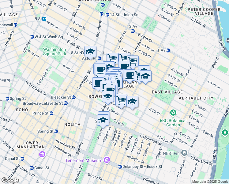 map of restaurants, bars, coffee shops, grocery stores, and more near in New York