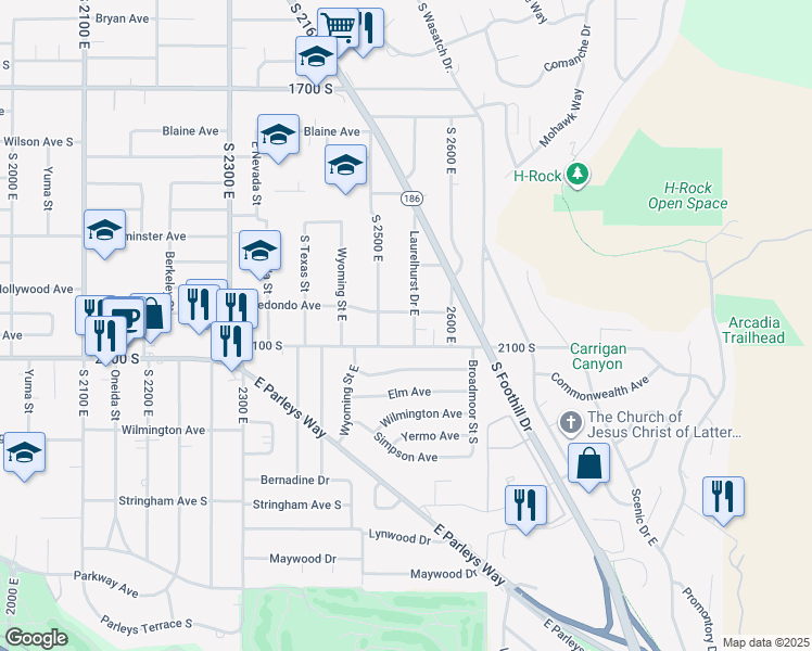 map of restaurants, bars, coffee shops, grocery stores, and more near 2010 Laurelhurst Drive East in Salt Lake City