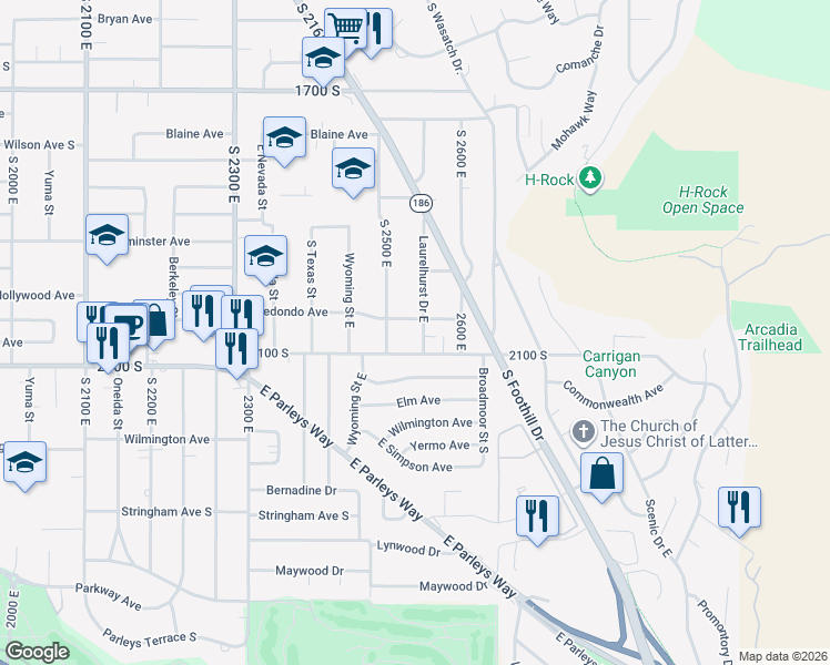 map of restaurants, bars, coffee shops, grocery stores, and more near 2010 Laurelhurst Drive East in Salt Lake City
