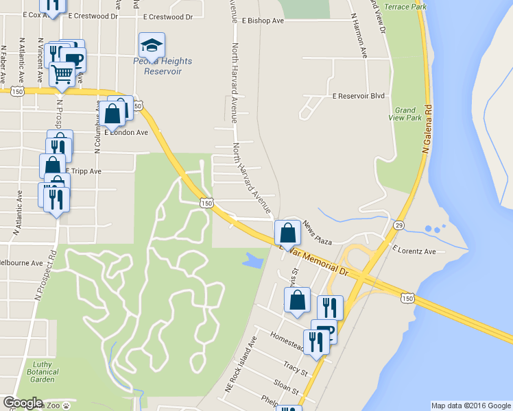 map of restaurants, bars, coffee shops, grocery stores, and more near 2022 Ruppman Plaza in Peoria