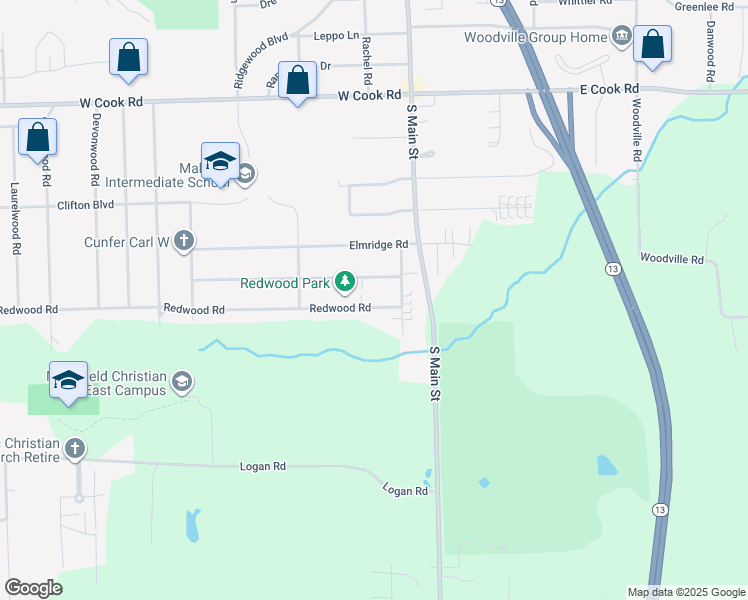 map of restaurants, bars, coffee shops, grocery stores, and more near 70 Redwood Road in Mansfield