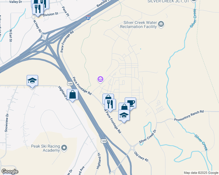 map of restaurants, bars, coffee shops, grocery stores, and more near 6647 Purple Poppy Lane in Park City