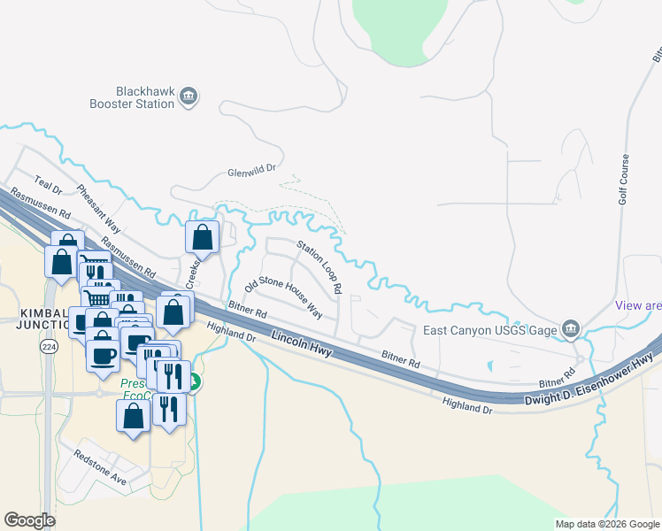 map of restaurants, bars, coffee shops, grocery stores, and more near 1032 Station Loop Road in Park City