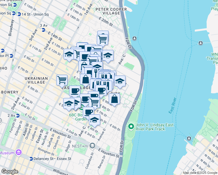 map of restaurants, bars, coffee shops, grocery stores, and more near in New York