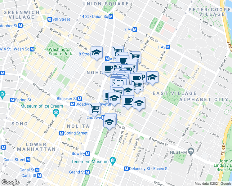 map of restaurants, bars, coffee shops, grocery stores, and more near in New York