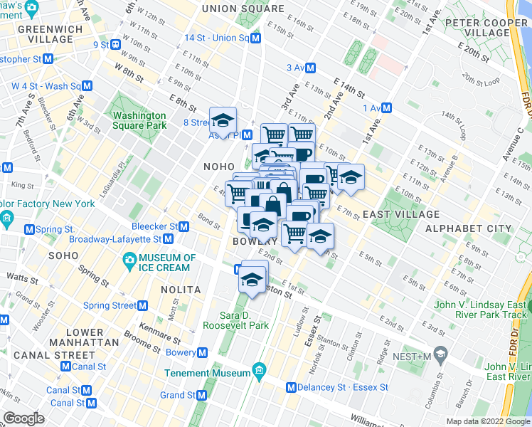 map of restaurants, bars, coffee shops, grocery stores, and more near in New York