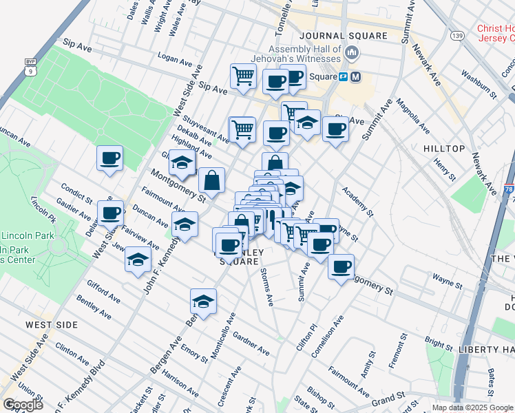 map of restaurants, bars, coffee shops, grocery stores, and more near 17A Glenwood Avenue in Jersey City