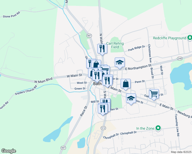 map of restaurants, bars, coffee shops, grocery stores, and more near 114 South Chestnut Street in Bath