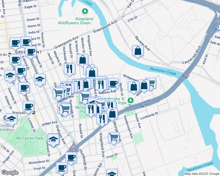 map of restaurants, bars, coffee shops, grocery stores, and more near 640 Morgan Avenue in Brooklyn