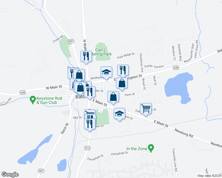 map of restaurants, bars, coffee shops, grocery stores, and more near 131 Wabash Avenue in Bath