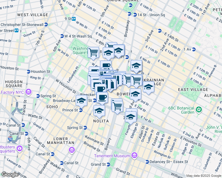map of restaurants, bars, coffee shops, grocery stores, and more near 30 Bond Street in New York