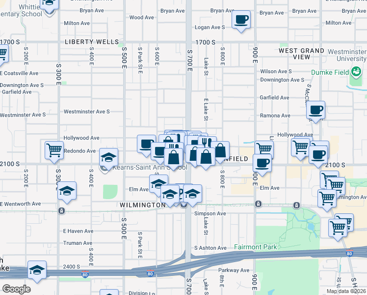 map of restaurants, bars, coffee shops, grocery stores, and more near 672 East Redondo Avenue in Salt Lake City