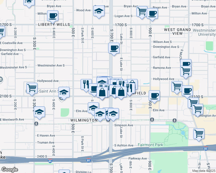map of restaurants, bars, coffee shops, grocery stores, and more near 672 East Redondo Avenue in Salt Lake City