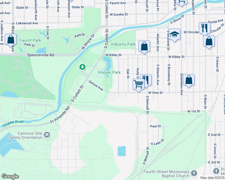 map of restaurants, bars, coffee shops, grocery stores, and more near 910 West Vine Street in Lima
