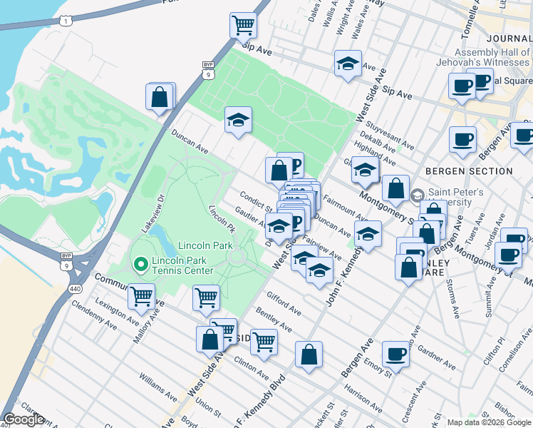 map of restaurants, bars, coffee shops, grocery stores, and more near 17 Condict Street in Jersey City