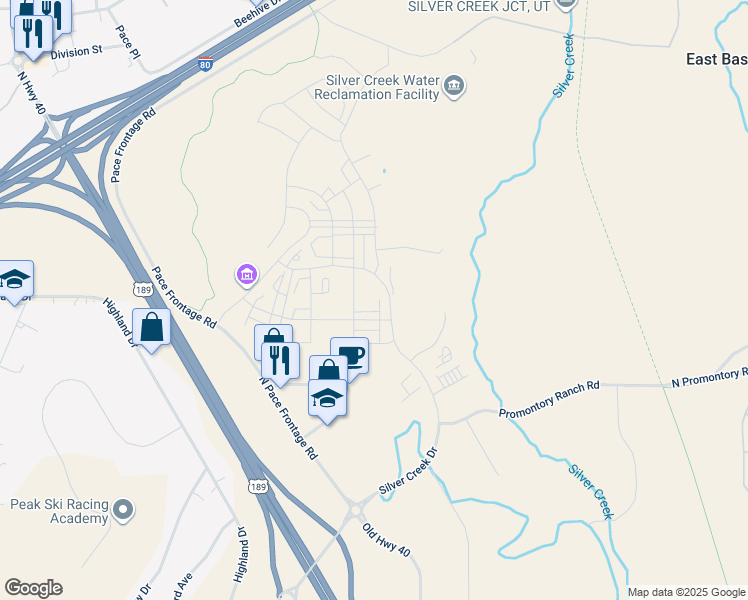 map of restaurants, bars, coffee shops, grocery stores, and more near 6590 Serviceberry Drive in Park City