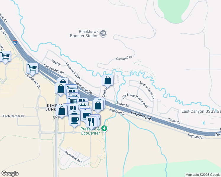 map of restaurants, bars, coffee shops, grocery stores, and more near 1357 Fiddich Glen Lane in Park City