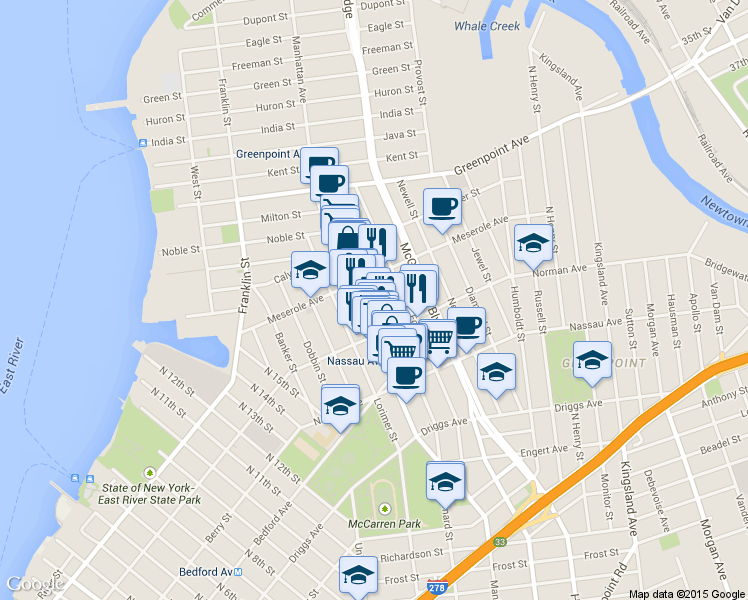 map of restaurants, bars, coffee shops, grocery stores, and more near 639 Leonard Street in Brooklyn
