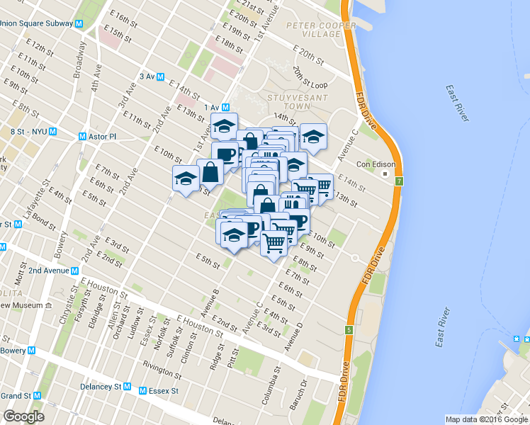 map of restaurants, bars, coffee shops, grocery stores, and more near in New York