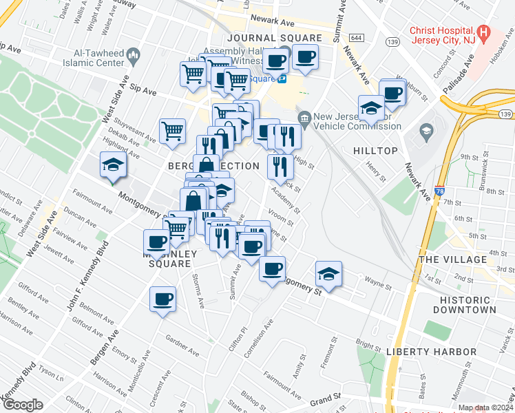 map of restaurants, bars, coffee shops, grocery stores, and more near 325 Summit Avenue in Jersey City
